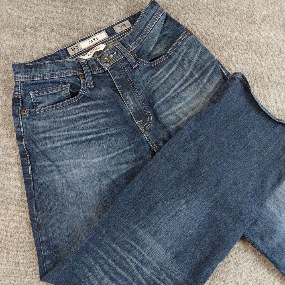 Buckle BKE Jake Bootleg Jeans Men's 30S (Fit 28x29) Low Rise Stretch Whiskered